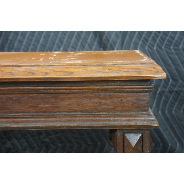 Antique Victorian English Tudor Oak Foyer Hall Entry Piano Bench 48" For Sale - Image 9 of 17