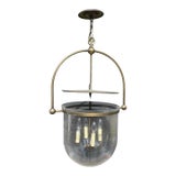 Urban Electric Smoke Bell Seeded Glass Antique Brass Pendant Light Chandelier For Sale