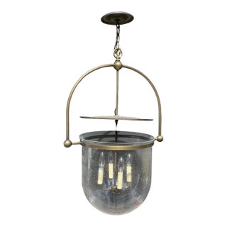 Urban Electric Smoke Bell Seeded Glass Antique Brass Pendant Light Chandelier For Sale