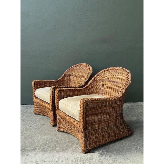 Vintage Braided Rattan Lounge Chairs - Pair For Sale - Image 18 of 18