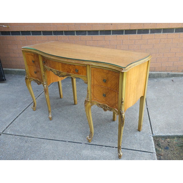 Late 19th Century Louis XVI Style Provincial Walnut Dressing Table With Protective Glass Top For Sale - Image 9 of 11