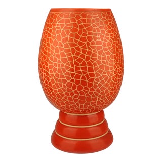 Mid-20th Century Modern Deruta-Like Italian Orange Glazed Ceramic Painted Vase For Sale