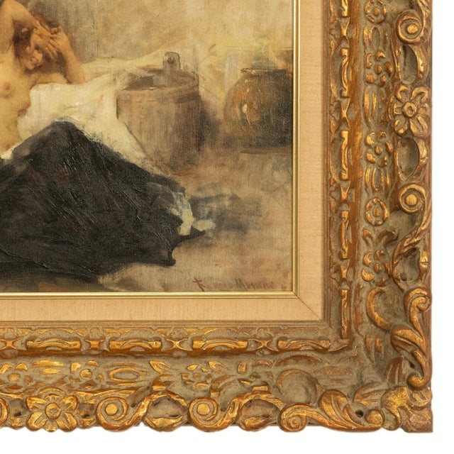 Tan Antique Italian Realism Verismo Oil on Canvas Painting Female Nude Ex-Christie's by Antonio Mancini, 1890 For Sale - Image 8 of 18
