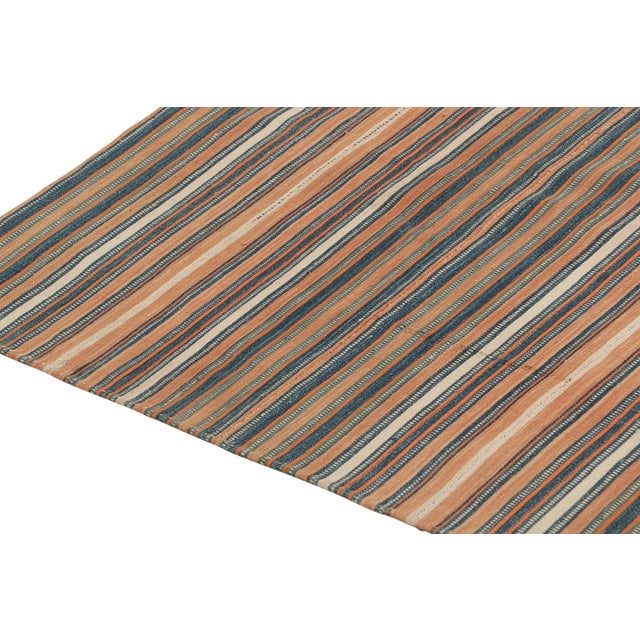 1950s 1950s Vintage Jajim Qashqai Persian Kilim With Blue & Peach Stripes by Rug & Kilim For Sale - Image 5 of 8
