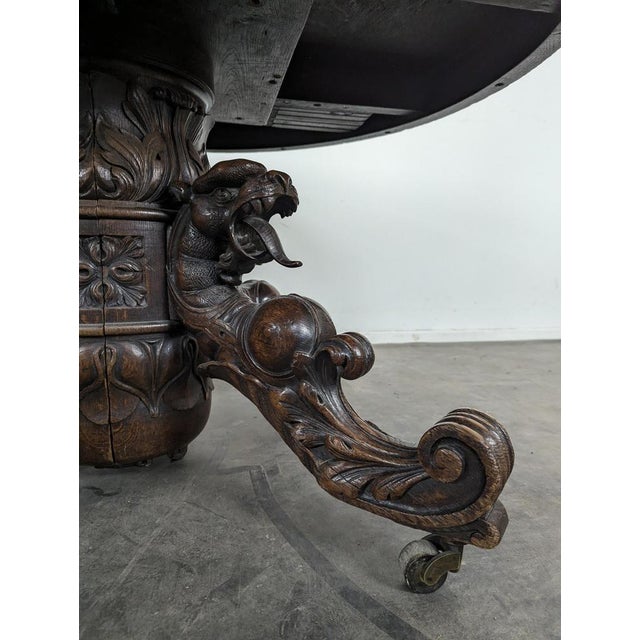 Renaissance-Style Oak Pedestal Table with Dragon Heads For Sale - Image 5 of 8