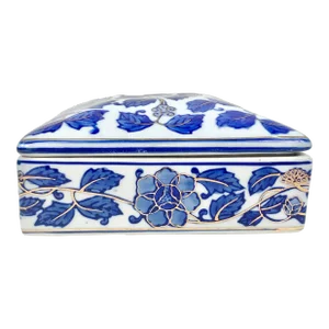 Vintage Blue White and Gold Chinoiserie Box