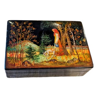 Vintage Fedoskino Lacquer Box: 'The Young Cowherd' by Artist v.b. Morozov (1985) For Sale
