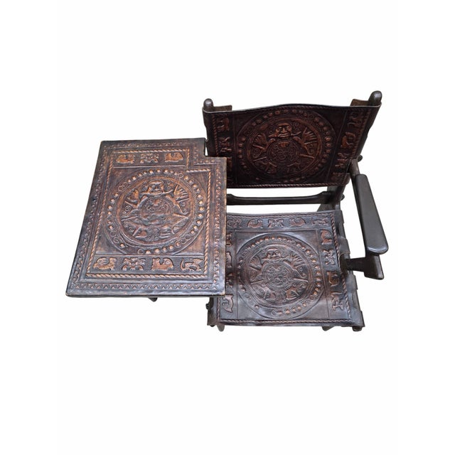 Wood Vintage Rustic Tooled Leather Primitive Gossip Chair by Angel Pazmino For Sale - Image 7 of 7