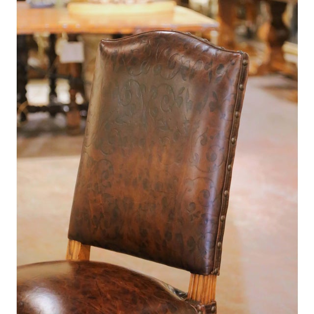 French 19th Century French Louis XV Walnut Desk Chair With Embossed Leather For Sale - Image 3 of 9