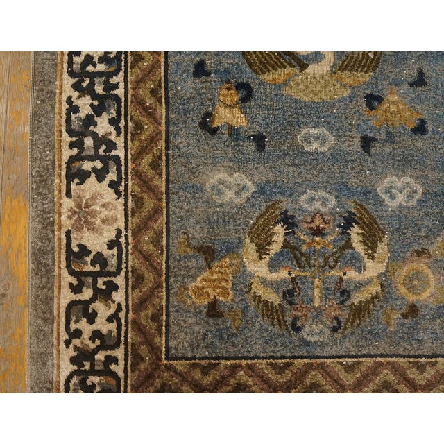 Baby Blue Vintage 1980s Chinese Silk Carpet For Sale - Image 8 of 11