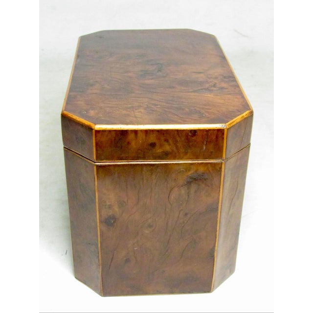 18th century English burl yew wood tea caddy, c.1790 Made from rare highly figured burr yew wood veneer. Note the...
