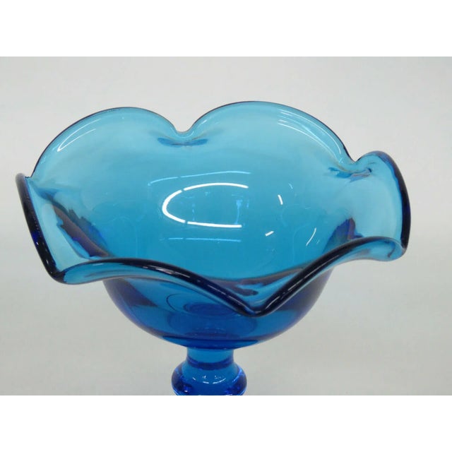 Imperial Blue Glass Ruffled Rim Pedestal Compote Candy Dish For Sale - Image 4 of 10