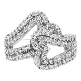 14K White Gold 1 1/2 Cttw Diamond Open Double Heart Bypass Ring Band (H-I Color, VS1-VS2 Clarity) - Ring - Size 7 For Sale