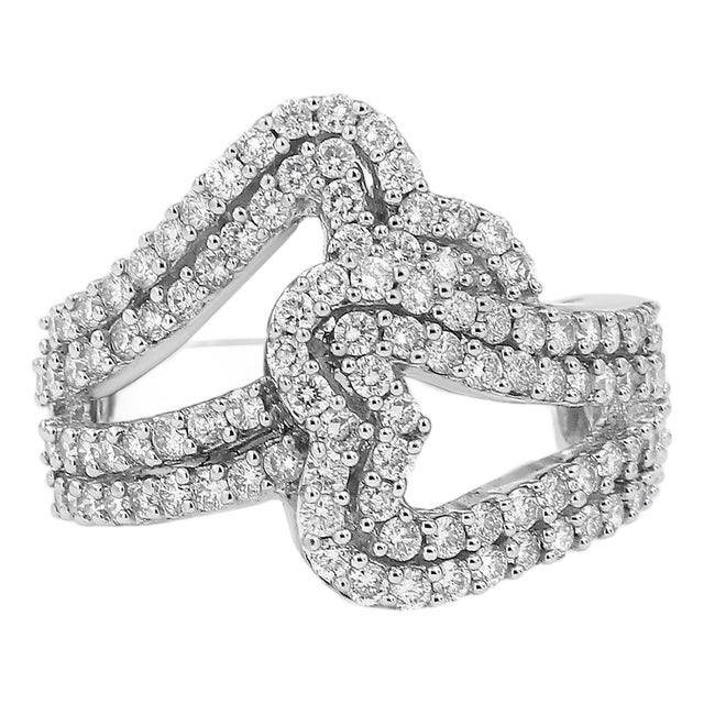 14K White Gold 1 1/2 Cttw Diamond Open Double Heart Bypass Ring Band (H-I Color, VS1-VS2 Clarity) - Ring - Size 7 For Sale