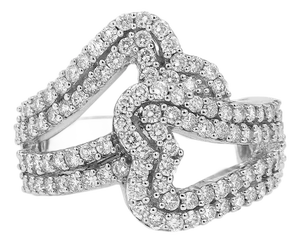 14K White Gold 1 1/2 Cttw Diamond Open Double Heart Bypass Ring Band (H-I Color, VS1-VS2 Clarity) - Ring - Size 7