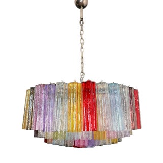 Large Murano Glass Chandelier with 101 Multicolored Tube Glasses, 1990s For Sale