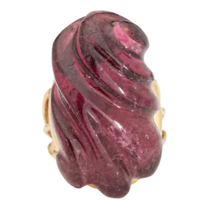 Vintage Carved Pink Tourmaline 18k Yellow Gold Large Cocktail Ring Size 4