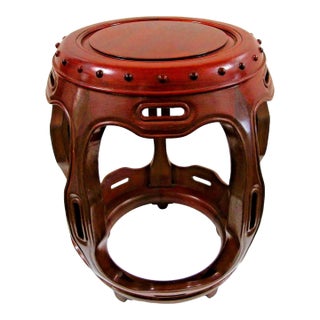 Vintage Rosewood Hollywood Regency Barrel Stool Drum Plant Stand For Sale