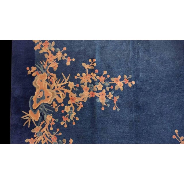 1925 Blue Multicolor Floral Antique Chinese Art Deco Rug 6'2"x8'10" Wool Carpet For Sale In New York - Image 6 of 9