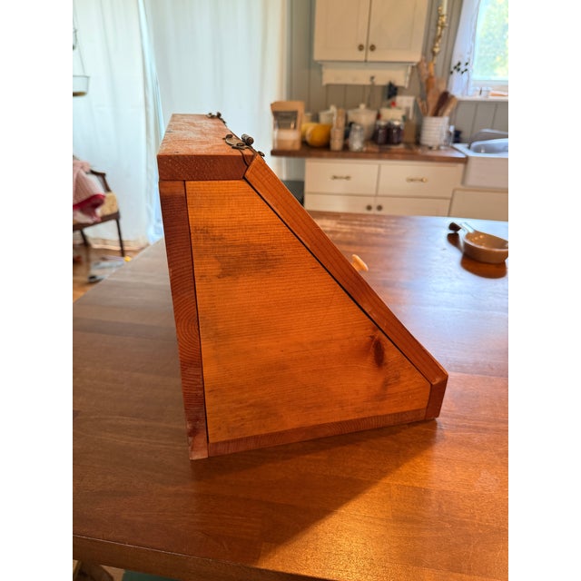 Vintage mid-century large wooden bread box. Hinged from the top 17.25" w x 11.5" d x 12" h Sturdy and in good condition