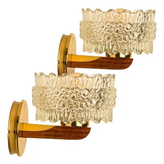 Brass & Glass Wall Lights in the style of Hillebrand, Germany, 1960s For Sale