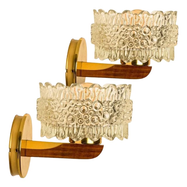 Brass & Glass Wall Lights in the style of Hillebrand, Germany, 1960s For Sale