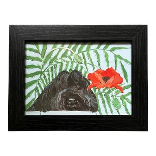 Contemporary Portuguese Water Dog With Poppy Small Dog Print by Judy Henn Tabletop Frame For Sale