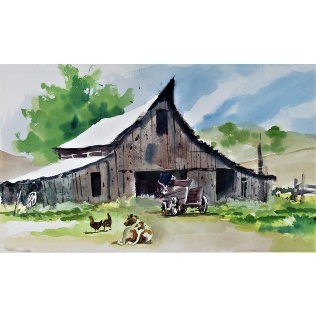 This artwork "The Old Barn" 1989 is a watercolor by noted Chinese/American artist Jake Lee, 1915-1991 It is inscribed Jake...