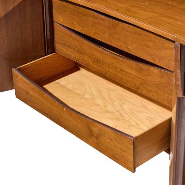 Wood Unagusta Mid Century Walnut Curved Lowboy Dresser For Sale - Image 7 of 10