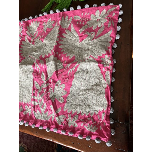 Textile Mexico Otomi Hand Embroidered Pillow Covers With Tassels a Pair For Sale - Image 7 of 9