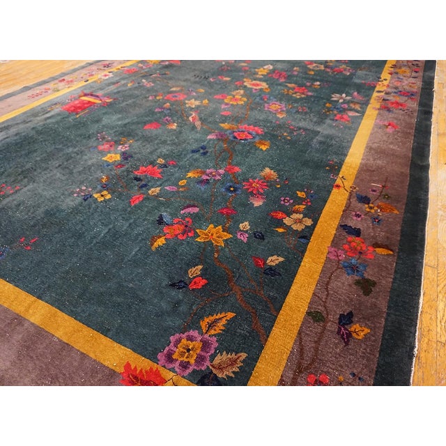 A Wonderful Green Background Color Antique Handmade Wool Chinese Rug by Nichols Workshop For Sale - Image 4 of 9