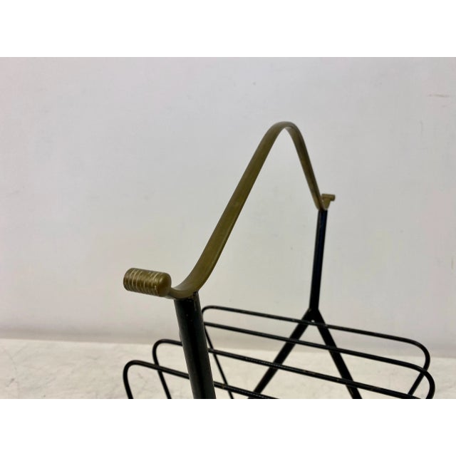 Metal Italian Black Metal & Brass Magazine Rack, 1960s For Sale - Image 7 of 13