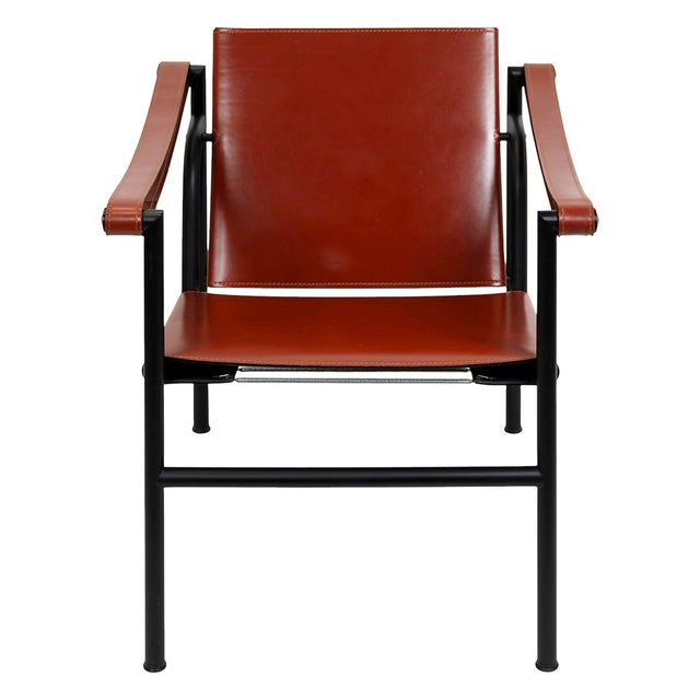 Vintage LC1 chair designed by Le Corbusier, Pierre Jeanneret, Charlotte Perriand, circa 1928. Base in black painted...