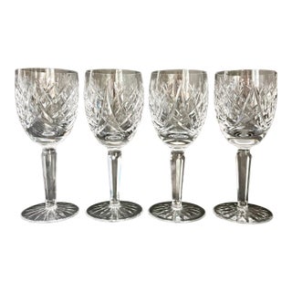 Waterford "Avoca" Crystal White Wine Glasses, Set of 4 VIntage 1980's Cut Crystal Wine Glassware For Sale