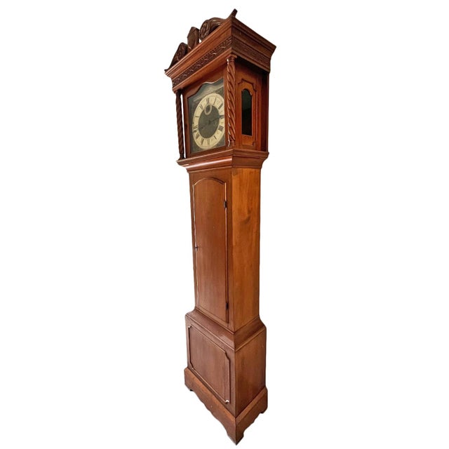 Beautiful Herschel's Hall Co. mahogany grandfather clock circa 1914. Features a quote by Algernon Sydney Logan: "I see the...