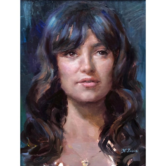 Gabrielle by Natalia Fabia | Oil on linen Portrait of a woman with long dark hair. For Sale