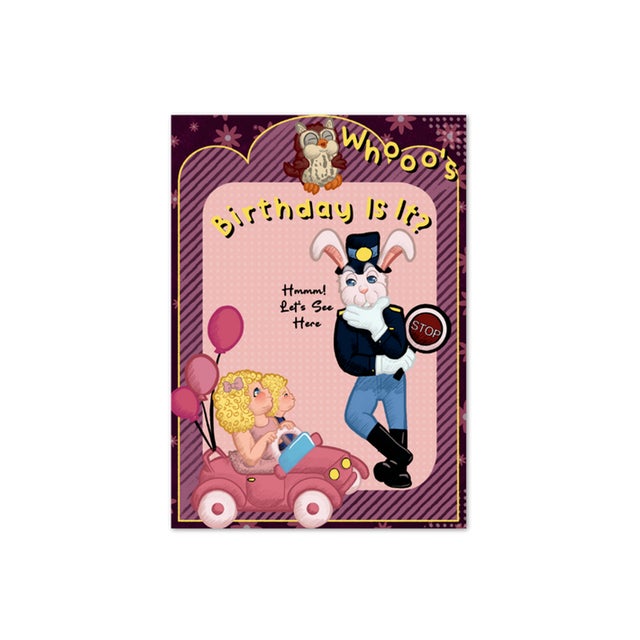 "Who's Birthday Is It?" is about two children in a recently gifted, to the birthday girl, car, a bunny traffic officer...
