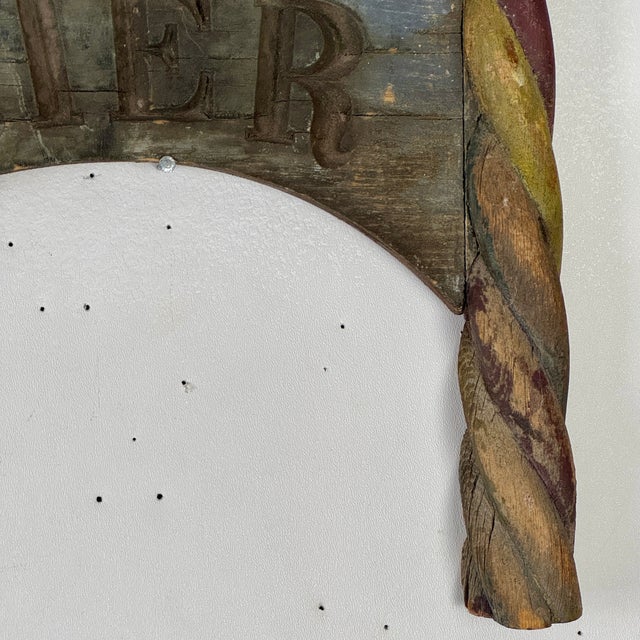 Wood Late 19th Century Rare & Unusual Pair of French Hand Painted and Carved Wood Trade Sign in Form of Pole & Flag For Sale - Image 7 of 16