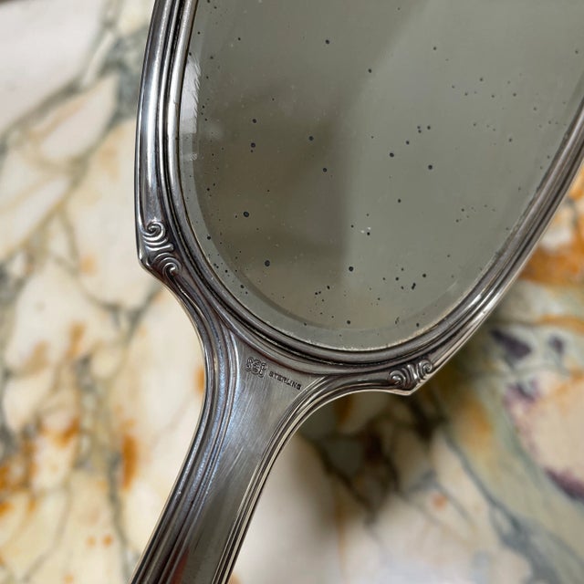 American Sterling Silver Large Hand Held Mirror For Sale - Image 3 of 9