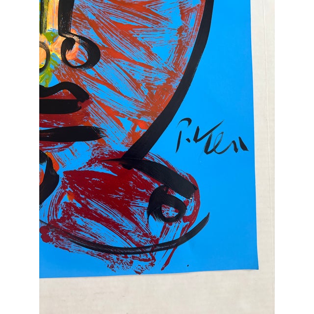 Abstract Portrait Acrylic Painting on Blue Poster 28"H x 22"W Peter Robert Keil, a German artist born in 1942, has led a...