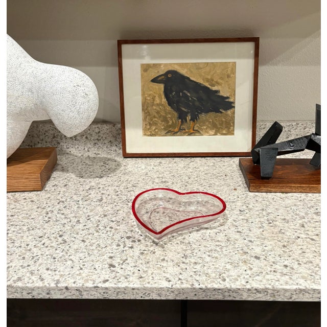 Fine vintage Nachmann hand painted red trim heart shaped trinket dish or bowl, German lead crystal. In very good condition...