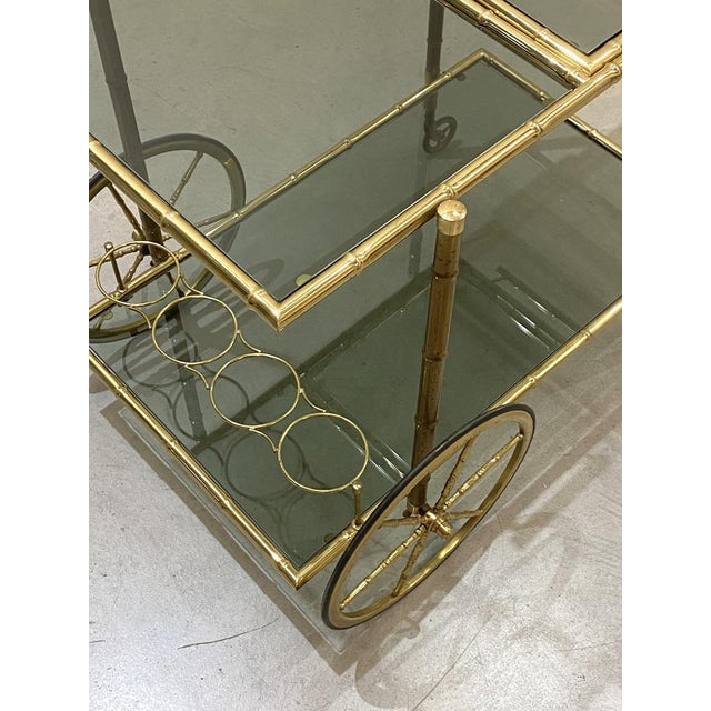 Faux Bamboo & Brass Bar Trolley from Maison Bagues, 1970s For Sale - Image 10 of 16
