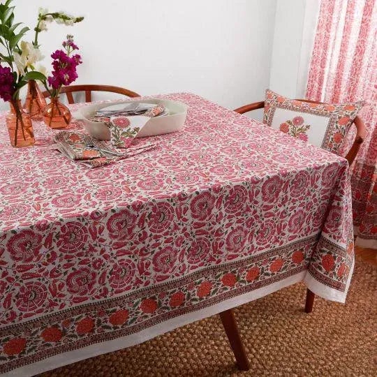 The classic Riyad design depicting elaborate flowers and vines stands out beautifully in the celebrated Indian color...