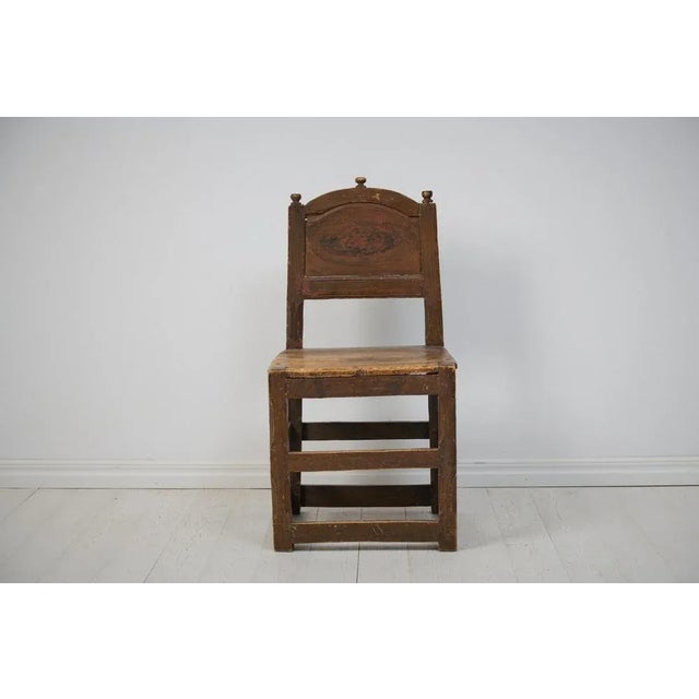 Large Antique Swedish Baroque Brown Pine Chair For Sale - Image 5 of 11