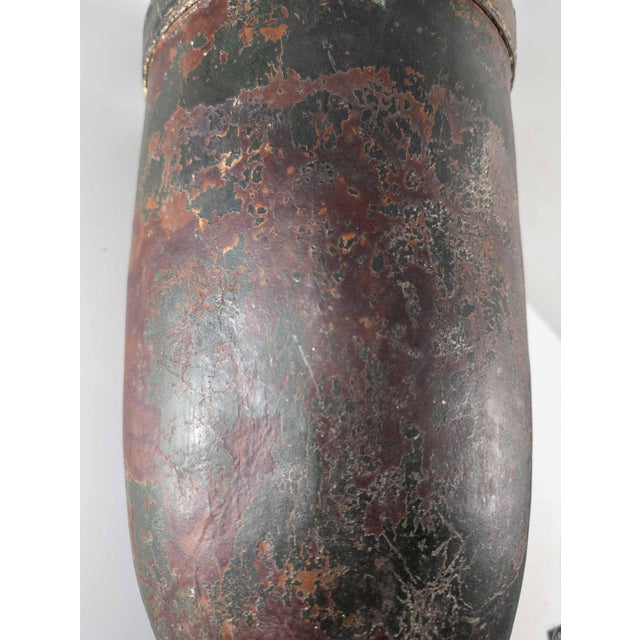 Animal Skin 19th Century Rustic Farmhouse Green Painted Leather Fire Bucket For Sale - Image 7 of 10