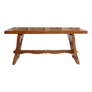 French Brutalist Dining Table in Wood with Sculpted Sledge Base, 1960s For Sale