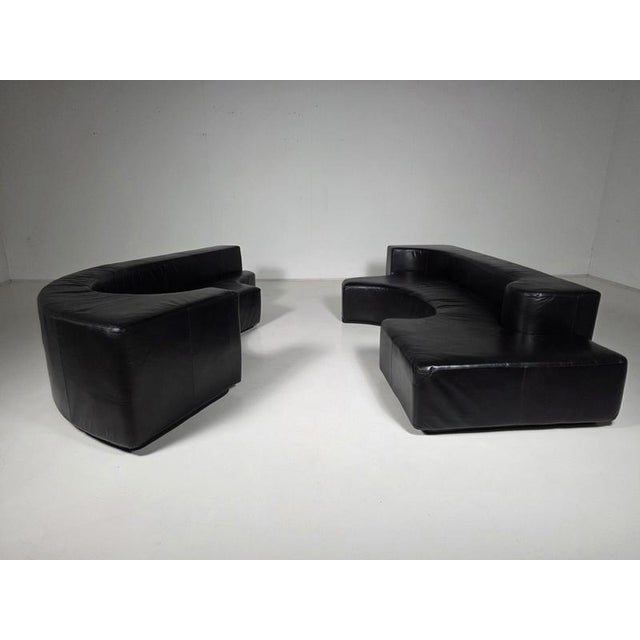 Lara Sofa in Black Leather by Pamio, Toso and Massari for Stilwood, Italy, 1970s, Set of 2 For Sale - Image 3 of 9