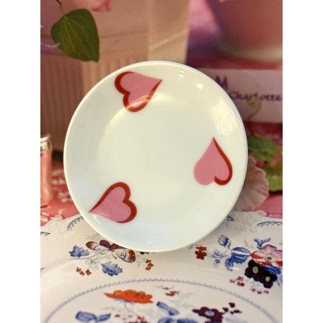 D Porthault porcelain pin dish/catchall. White with their classic pink "Les Coeurs" design. Made for D Porthault by...
