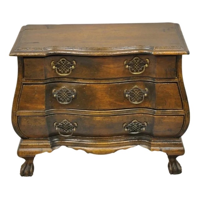 Vintage Small Salesman Sample Chippendale Georgian Style 3 Drawer Bombe Commode For Sale