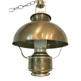 Vintage Polished Brass Oil-Kerosene Hanging Lantern Light For Sale